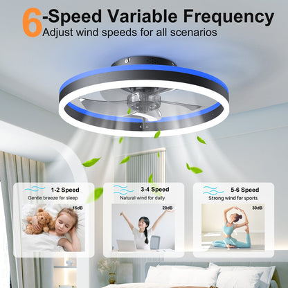 19.7 RGB Flush Mount Ceiling Fan with Light for Bedroom