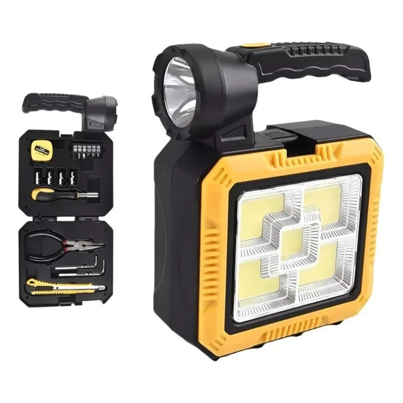 2 in 1 Solar-Powered Handheld Spotlight + Tool Kit box Solar Charging Led Work Light