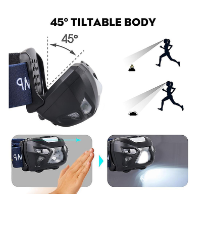 Rechargeable Head Torch - 220 Lumens. 150m Vision. 30 Hour Battery - Waterproof Best Rechargeable Head Torch for Work