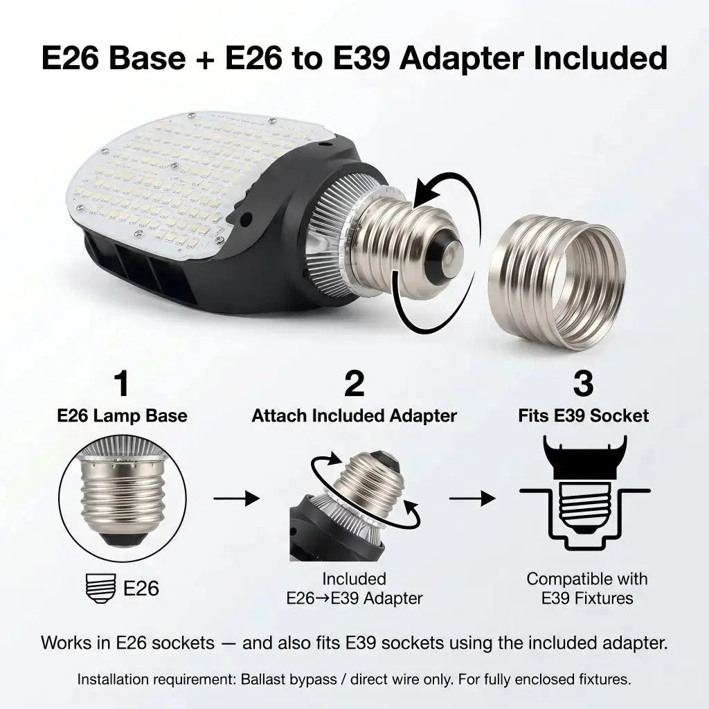 LED Corn Bulb E39 Base - 30/45/60W Selectable - Up to 8.400 Lumens 5000K Daylight - 200W MH/HPS Replacement - Commercial Retrofit Light for Parking Lot. Street & Wall Pack
