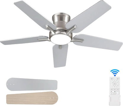 42 Inch Brushed Nickel Ceiling Fan With Remote Control And Lights
