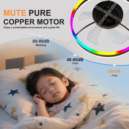 19.7 RGB Flush Mount Ceiling Fan with Light for Bedroom