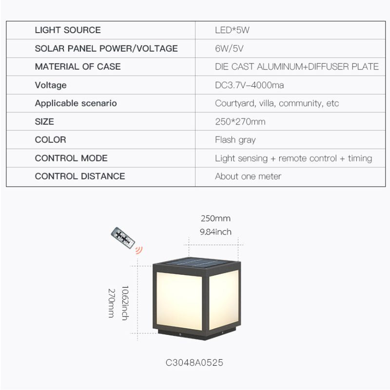 Lampe solaire design éxtérieure de qualité VZVI High Solar Cube (30 cm)