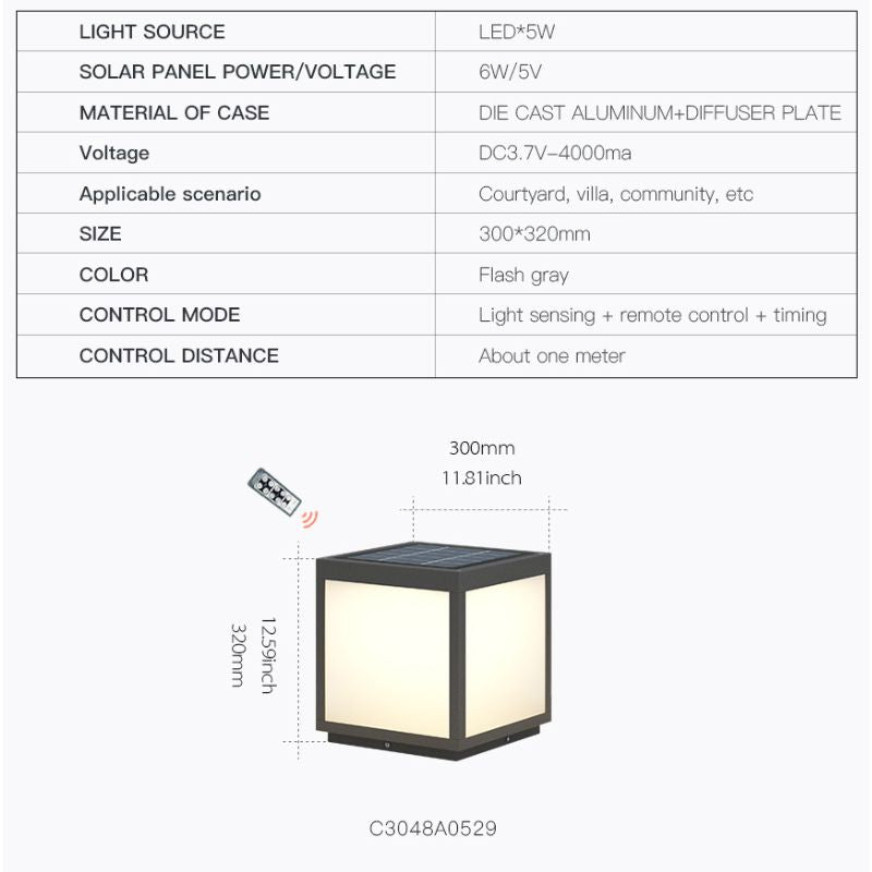 Lampe solaire design éxtérieure de qualité VZVI High Solar Cube (30 cm)