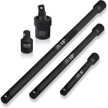 00256A 5-Piece Impact Extension Bar and Adapter Set - 1/2-Inch Drive with 5. 10. 15-Inch Extensions. Universal Joint. and Reducer