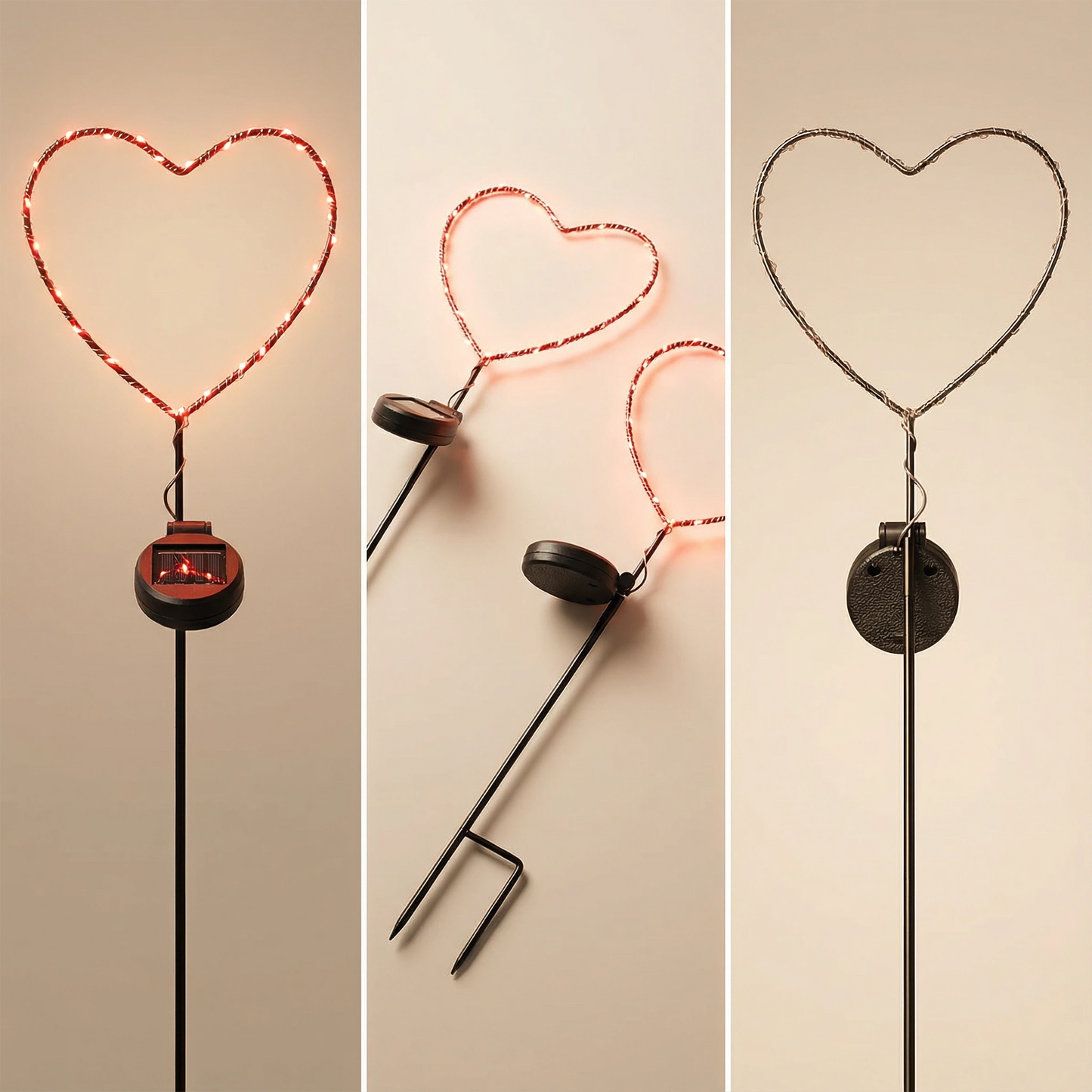 SunStake ❤️ Heart-Shaped Metal Frame Solar LED Garden Lights (Set of 2)