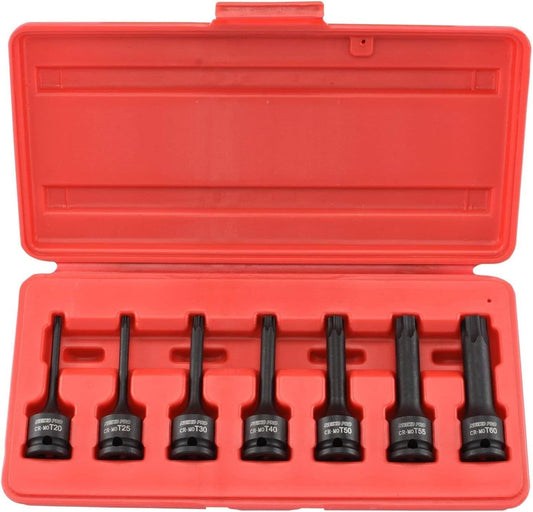 01132B 7-Piece Torx Star Driver Bit Socket Set | 3/8 Drive T20 to T60 | Durable Cr-Mo Impact Grade | 3 Length