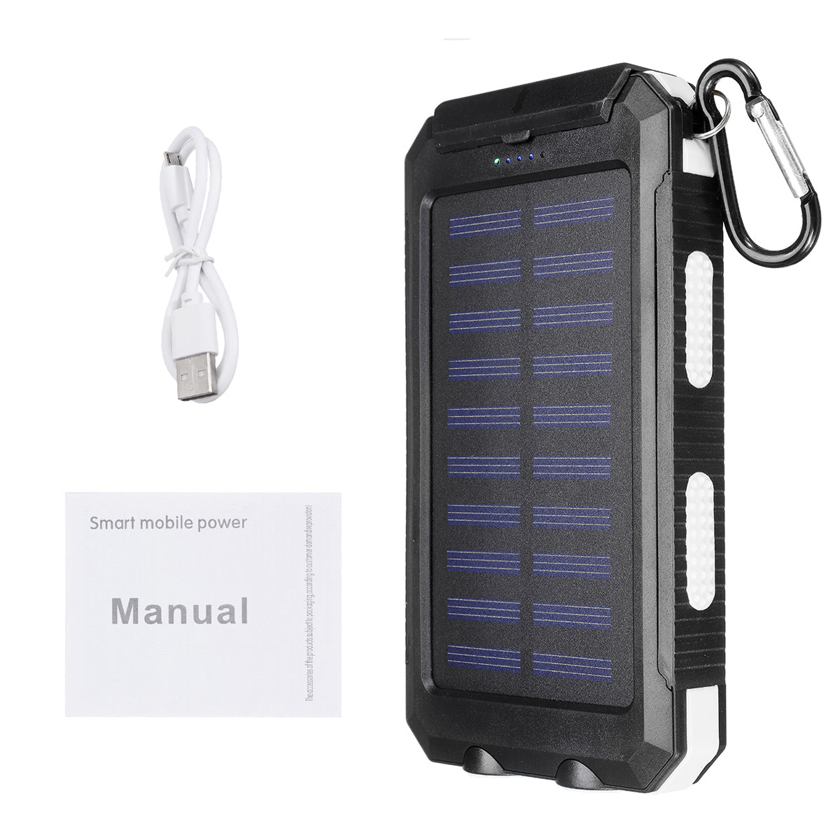 20000mAh Solar Charging Power Bank SOS Mode Portable Cell Phone Solar Charger with Dual USB Charging Ports LED Flashlight Carabiner/Compass