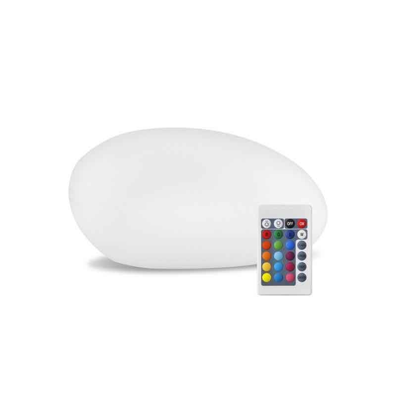 Lampe Solaire Jardin Grand Galet Blanc Multicolore