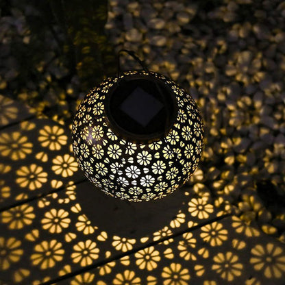 Lanterne solaire extérieur Grande boule en fer noir
