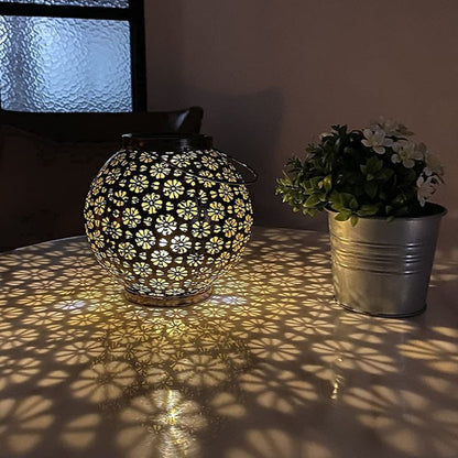 Lanterne solaire extérieur Grande boule en fer noir
