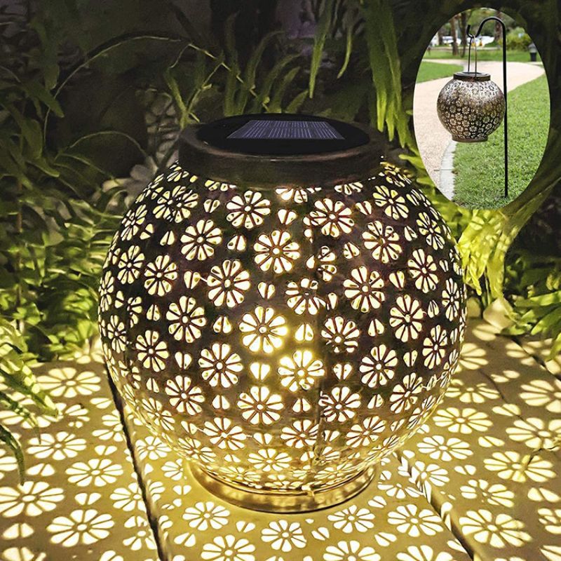 Lanterne solaire extérieur Grande boule en fer noir