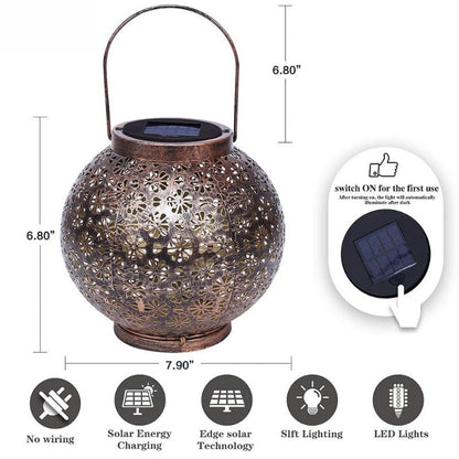 Lanterne solaire extérieur Grande boule en fer noir