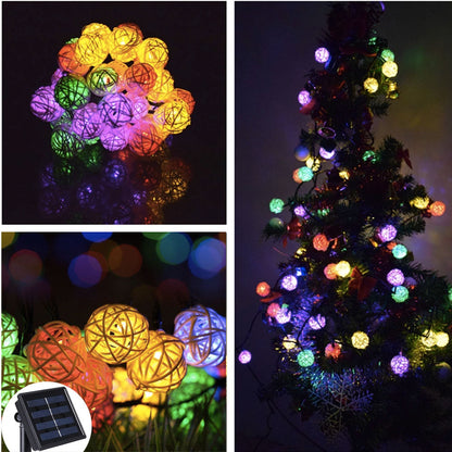 Guirlande Solaire Boule de Rotin Multicolore