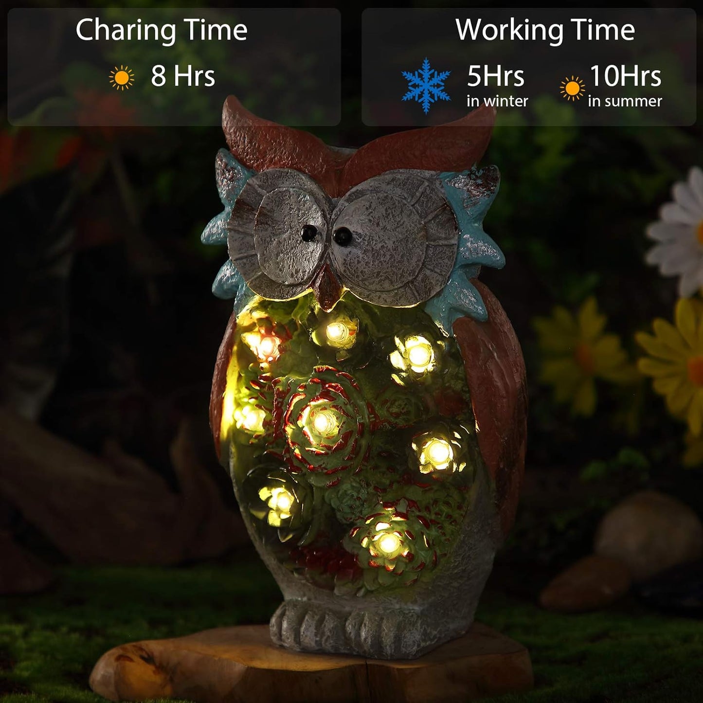 Hibou lumineux extérieur solaire