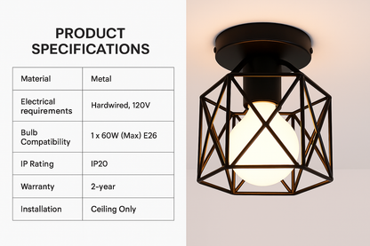 Industrial Black Vintage Style Semi Flush Mount Ceiling Light – vintage lighting for homes | E27 Fixture UK