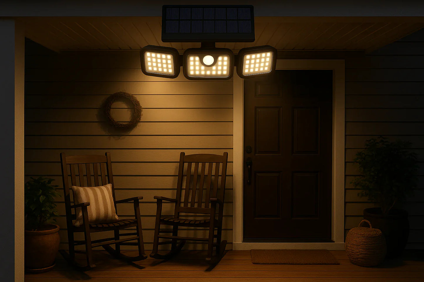 3 Head Solar Security Light - 74 LED Motion Sensor Outdoor Waterproof Wall Lamp