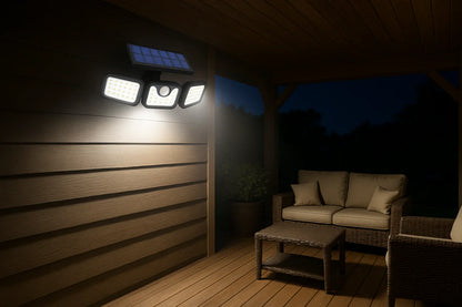 3 Head Solar Security Light - 74 LED Motion Sensor Outdoor Waterproof Wall Lamp
