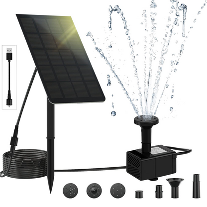 LEDBOKLI Solar Fountain Water Pump 2.5W Solar and USB Dual Powered Fountain Pump Max Flow 200L/H Solar Fountain Pump Kit with Stick and 7 Nozzles for Bird Bath. Garden. Backyard. Pool