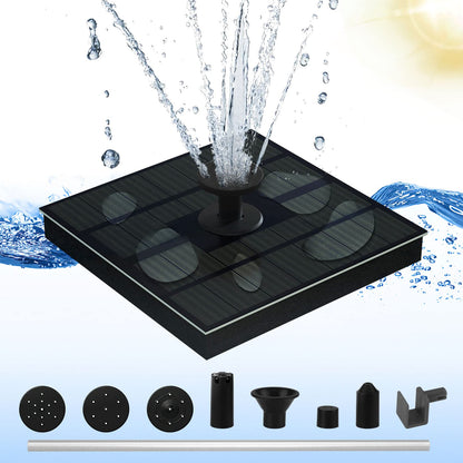 LEDGLE Solar Fountain Pump for Bird Bath. 2W Solar Fountain Pump with 7 Nozzles. Solar Water Fountain with 4 Fixed Rod. Solar Bird Bath Fountains for Outdoors. Pool. Water Feature. Garden. Patio
