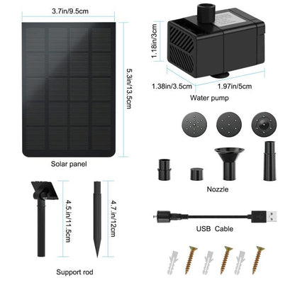LEDBOKLI Solar Fountain Water Pump 2.5W Solar and USB Dual Powered Fountain Pump Max Flow 200L/H Solar Fountain Pump Kit with Stick and 7 Nozzles for Bird Bath. Garden. Backyard. Pool