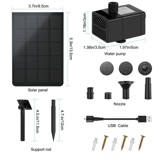 LEDBOKLI Solar Fountain Water Pump 2.5W Solar and USB Dual Powered Fountain Pump Max Flow 200L/H Solar Fountain Pump Kit with Stick and 7 Nozzles for Bird Bath. Garden. Backyard. Pool