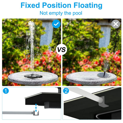 LEDGLE Solar Fountain Pump for Bird Bath. 2W Solar Fountain Pump with 7 Nozzles. Solar Water Fountain with 4 Fixed Rod. Solar Bird Bath Fountains for Outdoors. Pool. Water Feature. Garden. Patio