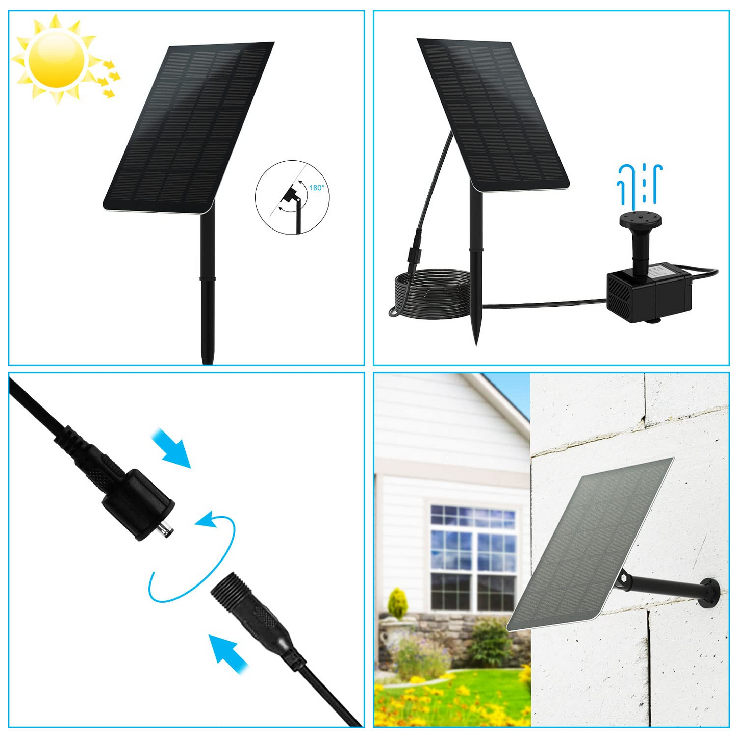 LEDBOKLI Solar Fountain Water Pump 2.5W Solar and USB Dual Powered Fountain Pump Max Flow 200L/H Solar Fountain Pump Kit with Stick and 7 Nozzles for Bird Bath. Garden. Backyard. Pool