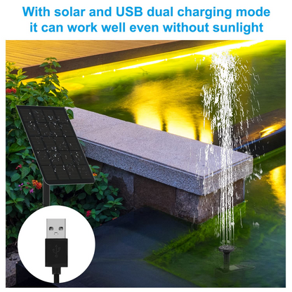 LEDBOKLI Solar Fountain Water Pump 2.5W Solar and USB Dual Powered Fountain Pump Max Flow 200L/H Solar Fountain Pump Kit with Stick and 7 Nozzles for Bird Bath. Garden. Backyard. Pool