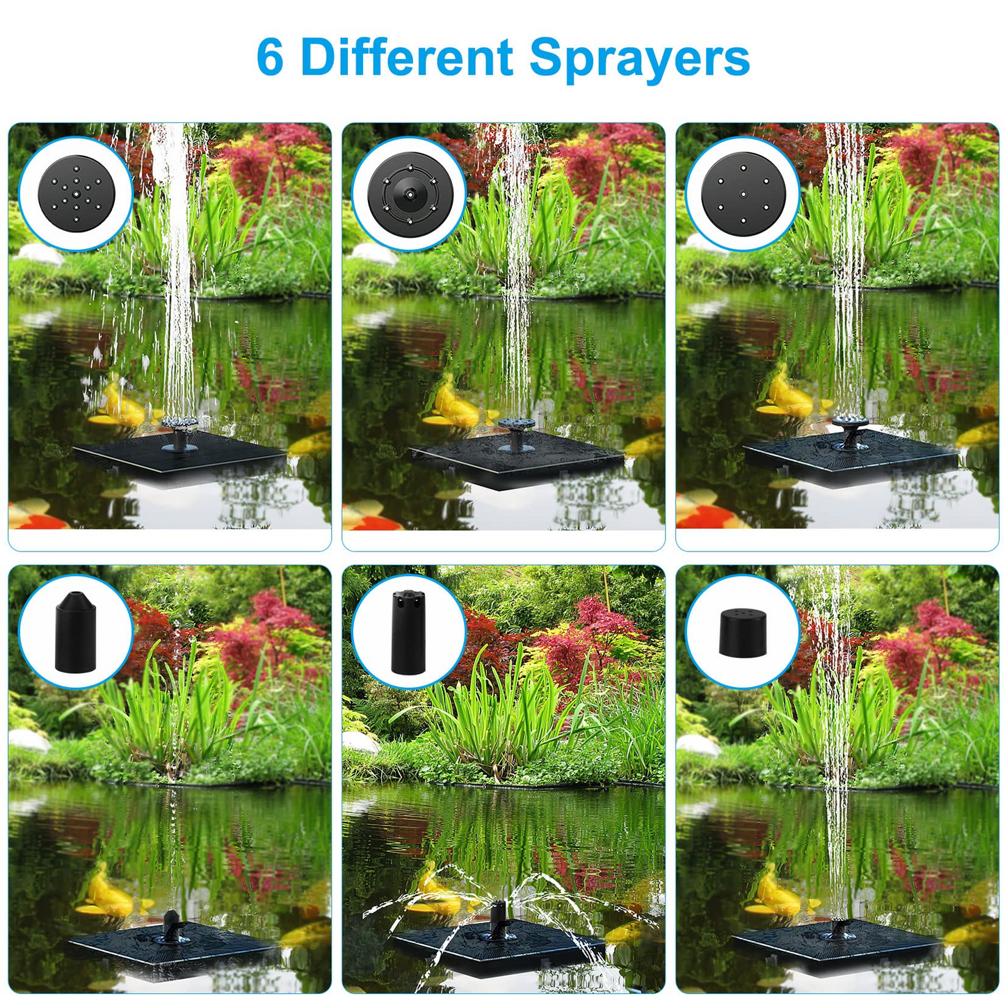 LEDGLE Solar Fountain Pump for Bird Bath. 2W Solar Fountain Pump with 7 Nozzles. Solar Water Fountain with 4 Fixed Rod. Solar Bird Bath Fountains for Outdoors. Pool. Water Feature. Garden. Patio
