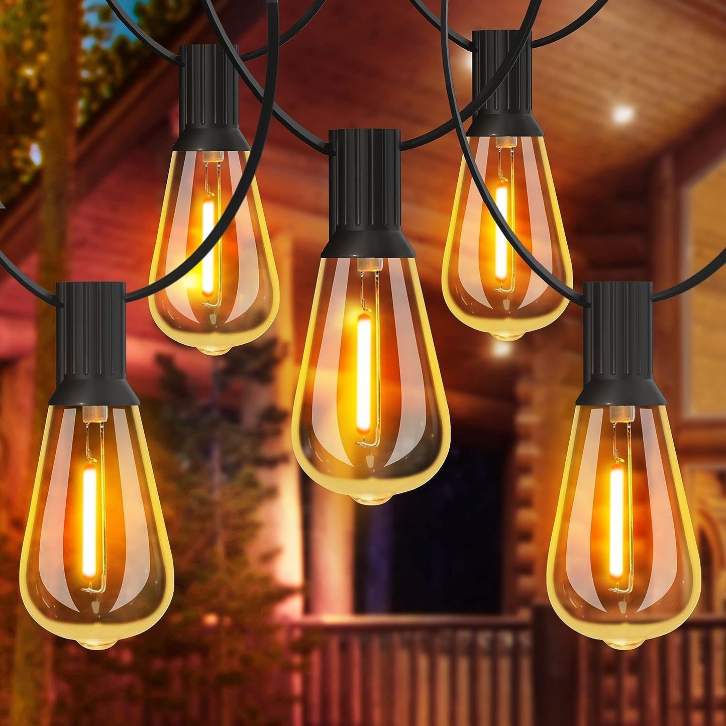 48FT Outdoor LED String Lights. S14 Festoon Lights with 15 E27 Sockets. IP65 Waterproof. 2700K Warm White for Garden. Patio. Party