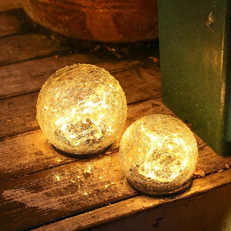 Lampe solaire jardin Boule en verre craquelé