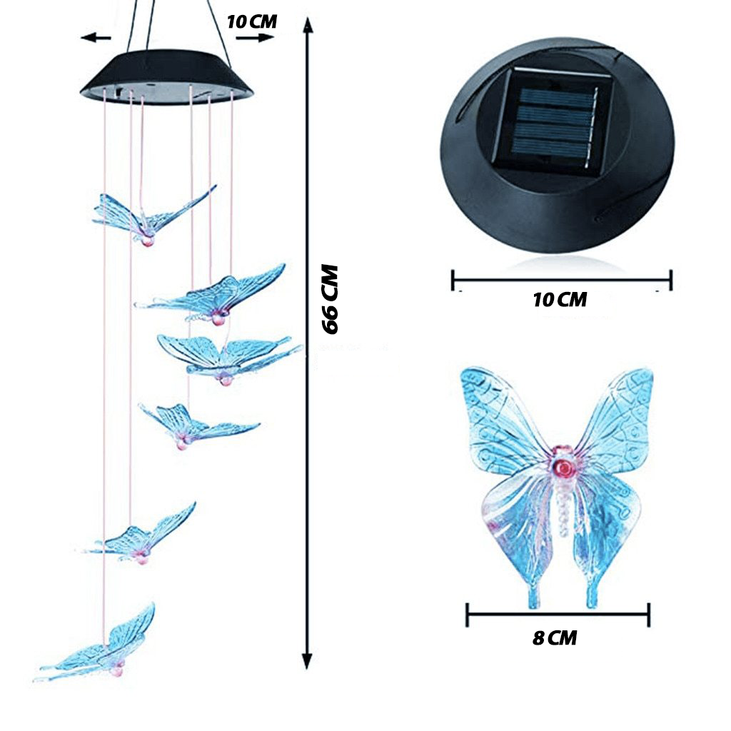 Carillon solaire extérieur Papillon Bleu