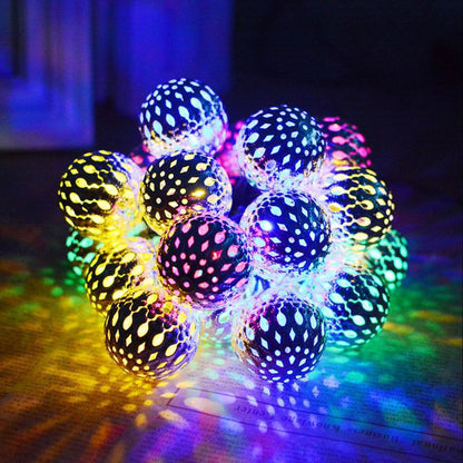 Guirlande Solaire Marocaine Lumineuse Boule Dorée/Argentée