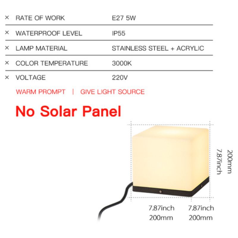 Lampe solaire design Cube LED en acrylique