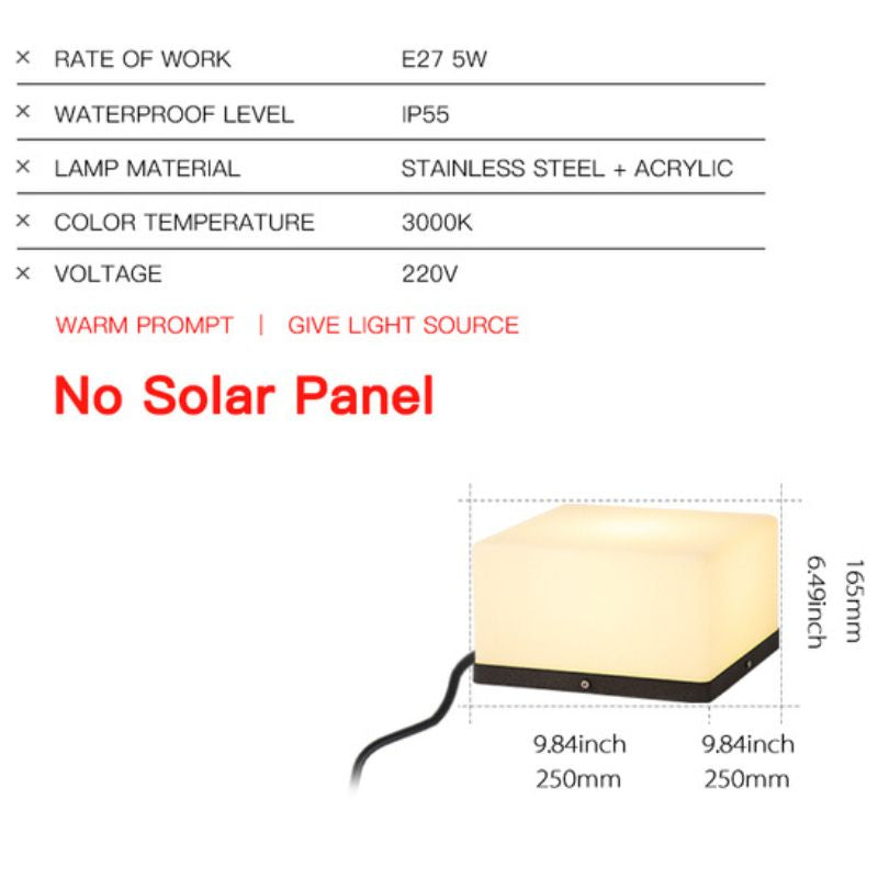 Lampe solaire design Cube LED en acrylique