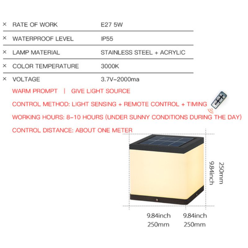 Lampe solaire design Cube LED en acrylique