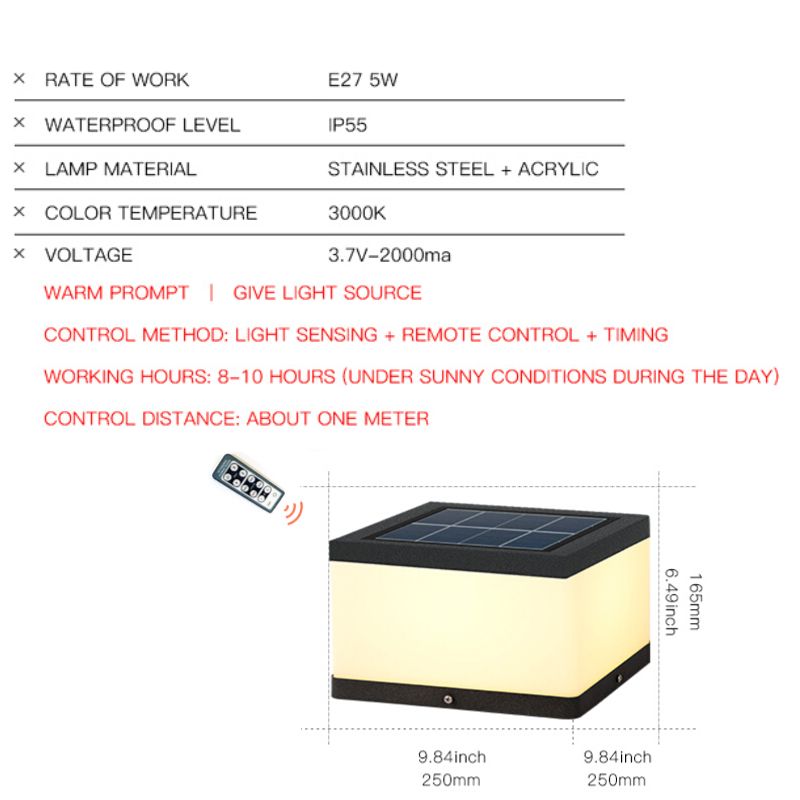 Lampe solaire design Cube LED en acrylique