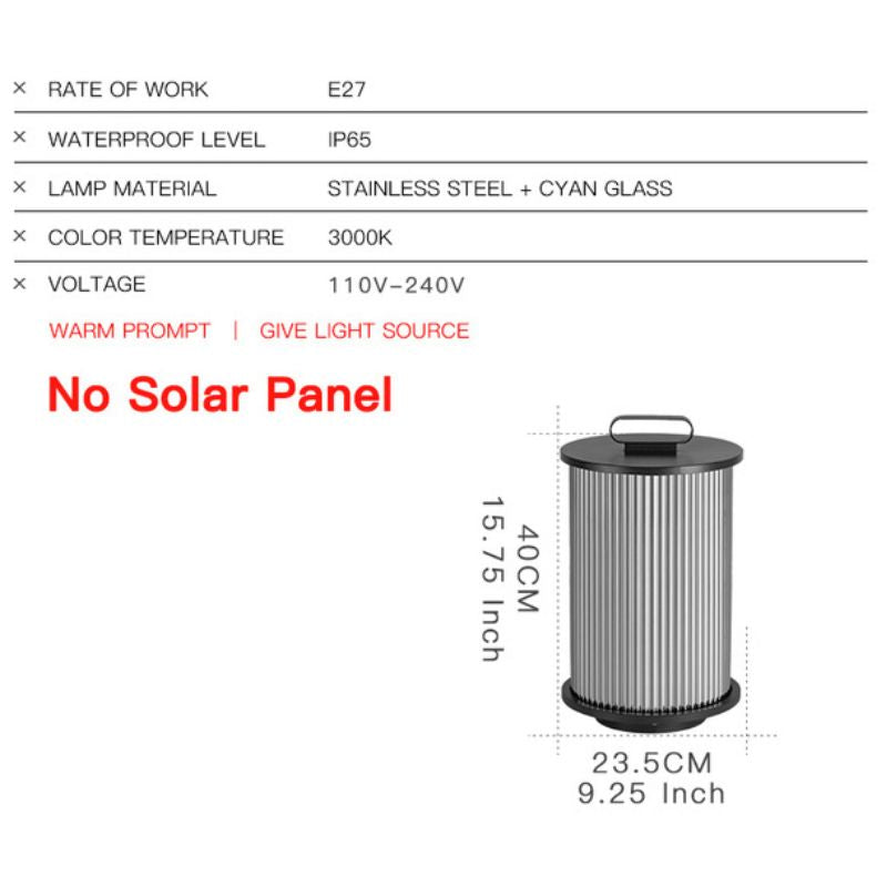 Lampe solaire design Cylindre lumineux en Inox