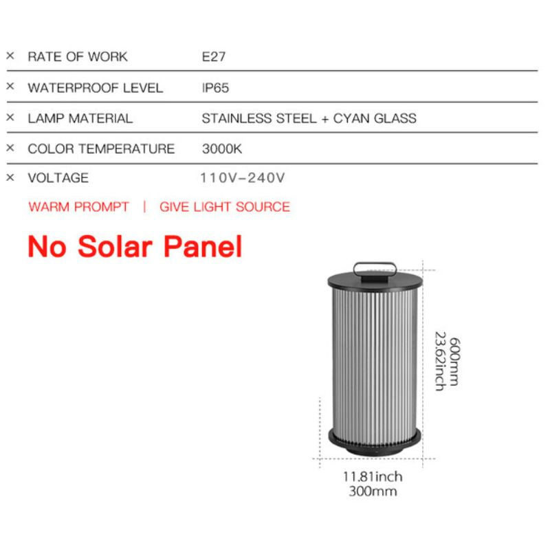 Lampe solaire design Cylindre lumineux en Inox