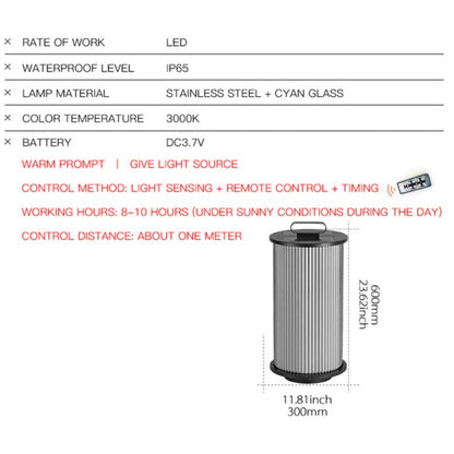 Lampe solaire design Cylindre lumineux en Inox