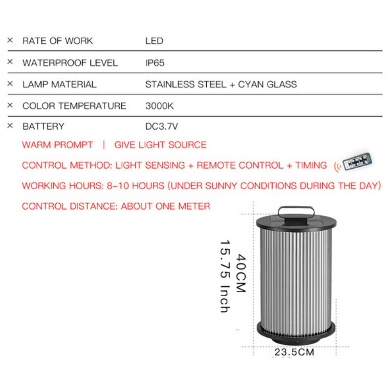 Lampe solaire design Cylindre lumineux en Inox