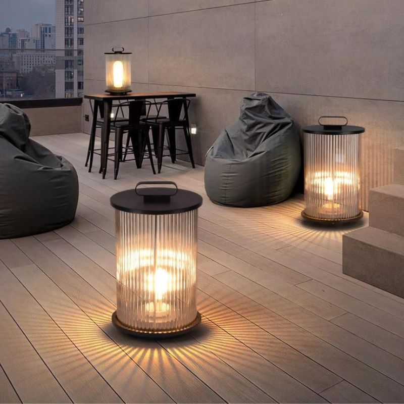 Lampe solaire design Cylindre lumineux en Inox