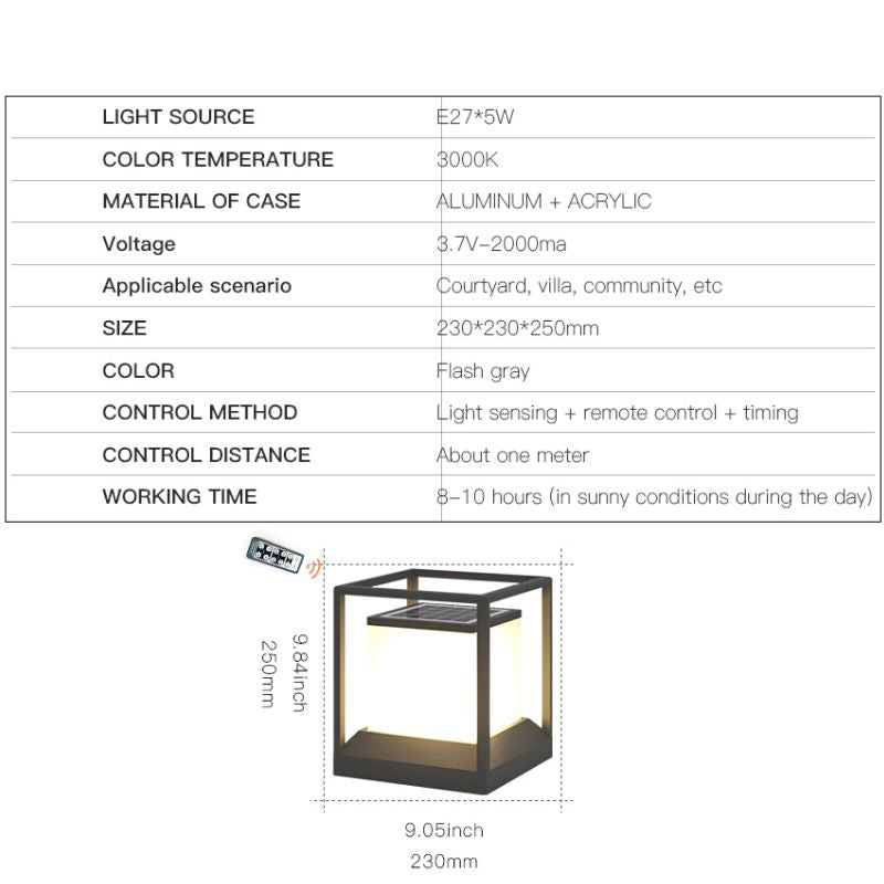 Lampe solaire design Colonne Cube