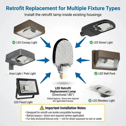 LED Corn Bulb E39 Base - 30/45/60W Selectable - Up to 8.400 Lumens 5000K Daylight - 200W MH/HPS Replacement - Commercial Retrofit Light for Parking Lot. Street & Wall Pack