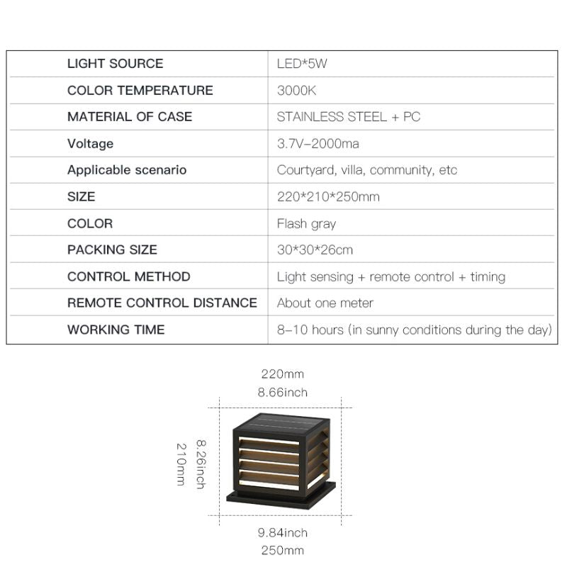 Lampe solaire design Cube luminaire en Inox