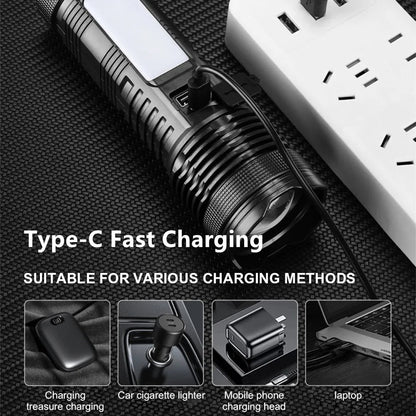 High-Brightness Flashlight Rechargeable Telescopic Zoom Flashlight Outdoor Camping Spotlight Flashlight