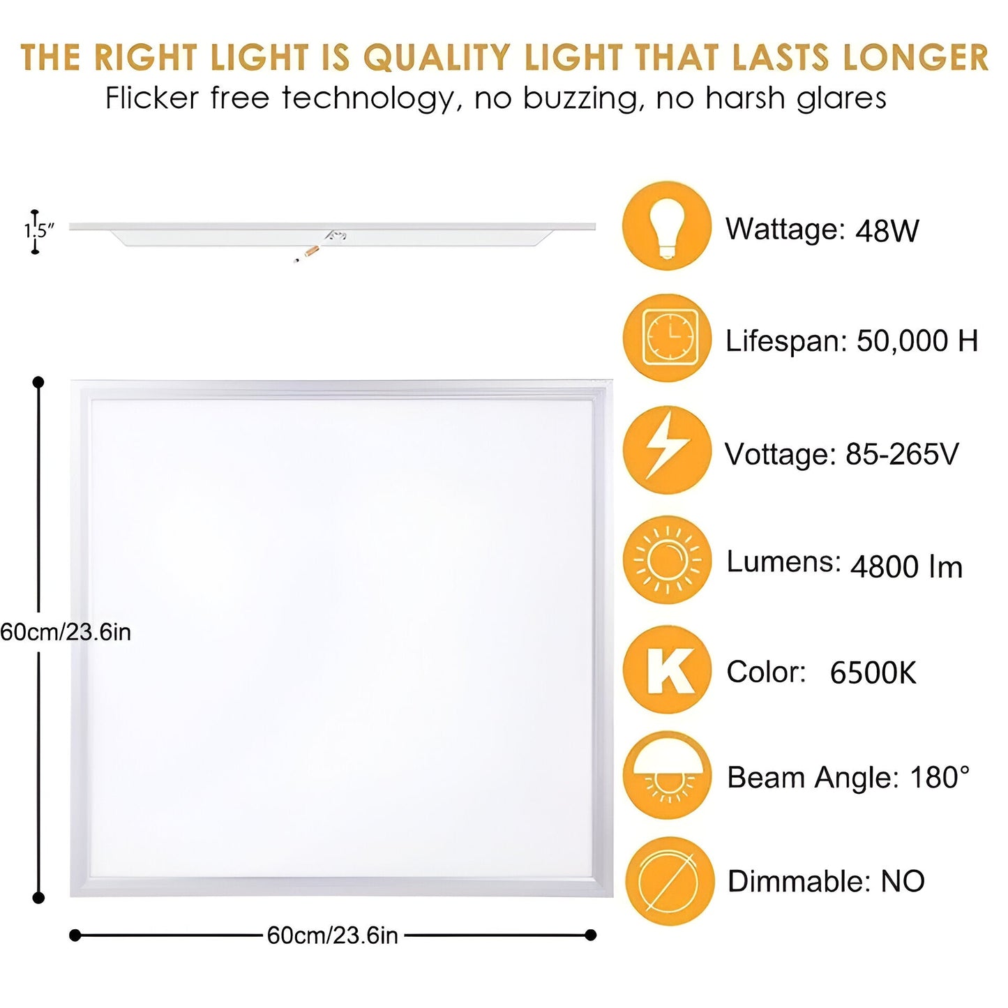 2-Pack 48W LED Panel Lights. 600x600mm - Energy-Saving Cool White 6500K for Versatile Lighting Solutions