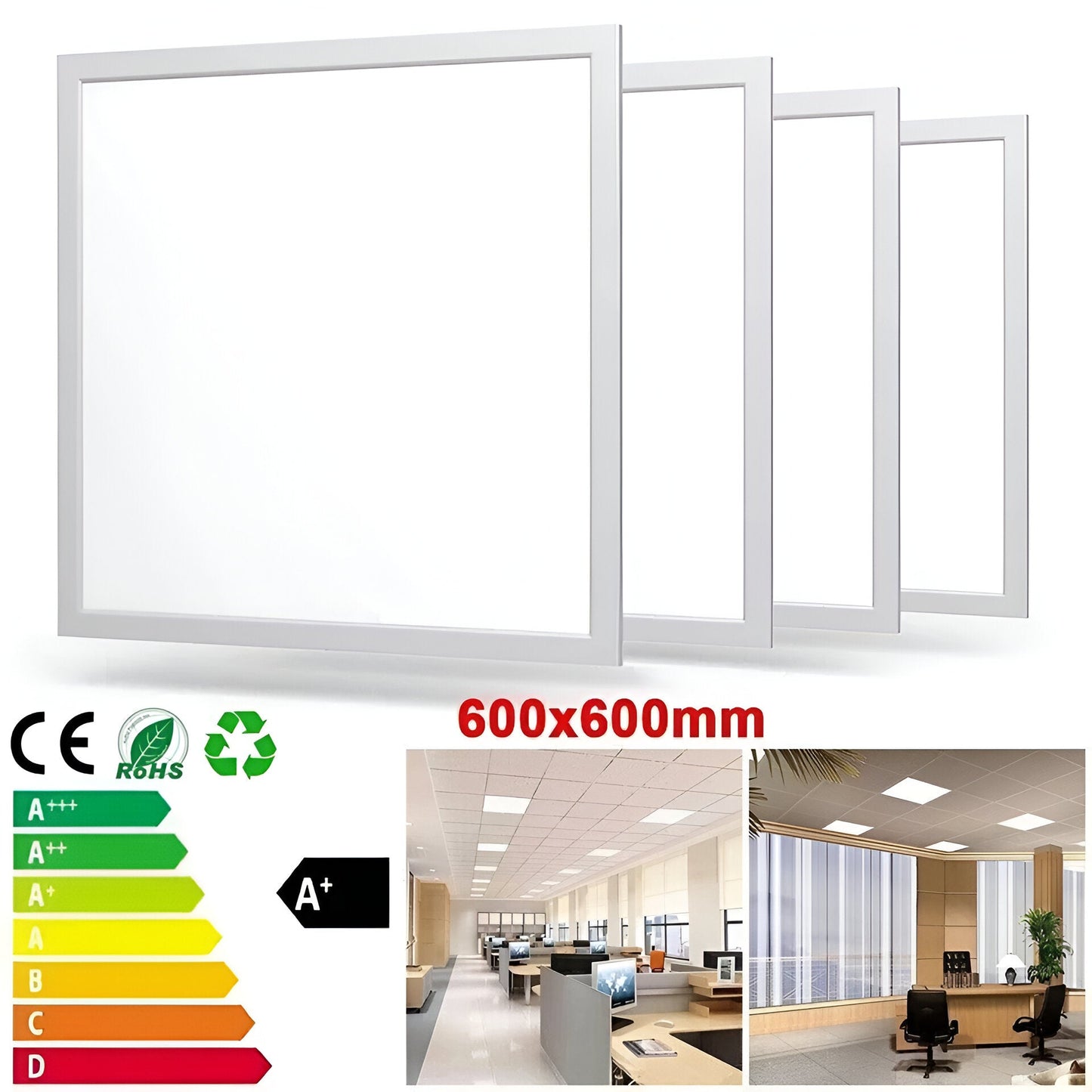 4-Pack 48W LED Panel Light 600x600mm. Cool White 6500K - High-Efficiency Illumination for Commercial and Residential Spaces