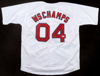 2004 World Series Champions Jersey Signed By (10) With Orlando Cabrera. Pokey Reese. Keith Foulke. Terry Francona (Beckett) Boston Red Sox